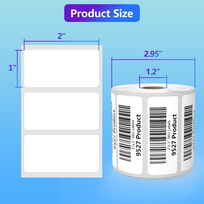 9527 برودكت 9527 منتج 2 × 1 ملصق لاصق، 12000 ملصق حراري مباشر، 12 لفة - Image 3